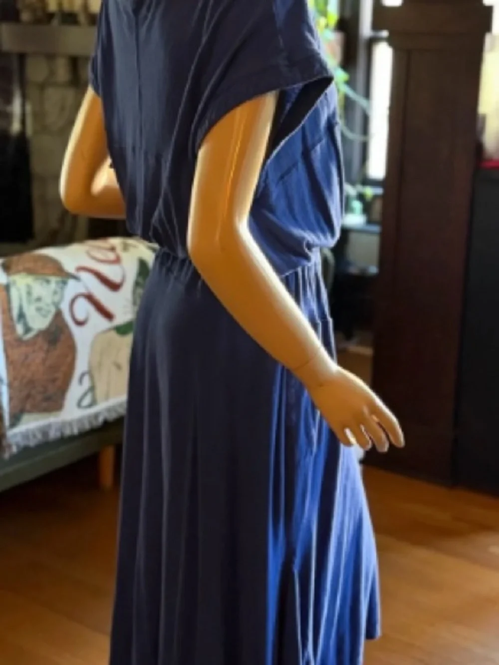 Blue V-Neck Casual Midi Dress